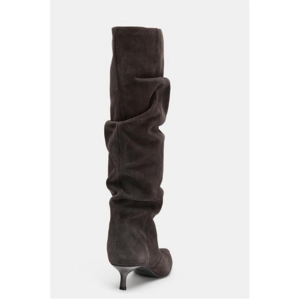 Zara Chocolate Brown Split Suede Slouchy Heeled Boots Size 8 NWT - Picture 8 of 10